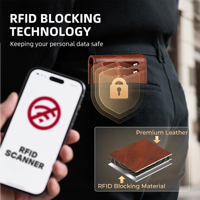 RUNBOX Wallet for Men Slim Rfid Leather 2 ID Window With Gift Box | Slim, Rfid, 2 ID Window, With Gift Box, Slim, Rfid - Image 4